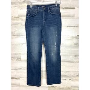 NYDJ Women’s 2 Sherri Slim Medium Wash Distressed Blue Denim Jeans